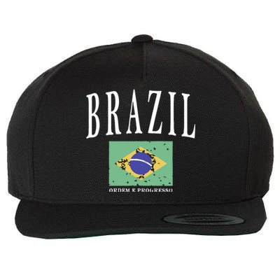 Brazil Painted Flag Wool Snapback Cap