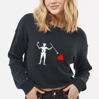 Blackbeard Pirate Flag Jolly Roger Skeleton Cropped Pullover Crew