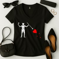 Blackbeard Pirate Flag Jolly Roger Skeleton Women's V-Neck T-Shirt
