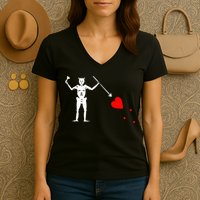 Blackbeard Pirate Flag Jolly Roger Skeleton Women's V-Neck T-Shirt