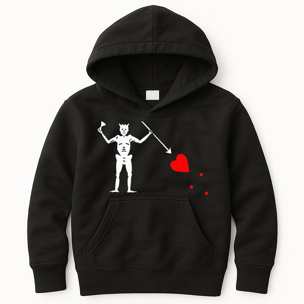 Blackbeard Pirate Flag Jolly Roger Skeleton Kids Hoodie