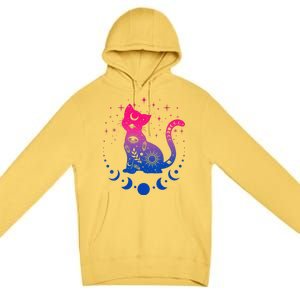 Bisexual Pride Flag Colors Astronomy Cat Premium Pullover Hoodie