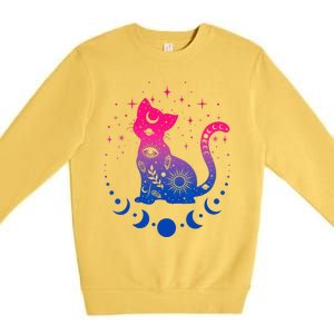 Bisexual Pride Flag Colors Astronomy Cat Premium Crewneck Sweatshirt