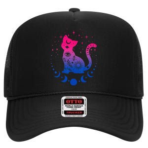 Bisexual Pride Flag Colors Astronomy Cat High Crown Mesh Back Trucker Hat