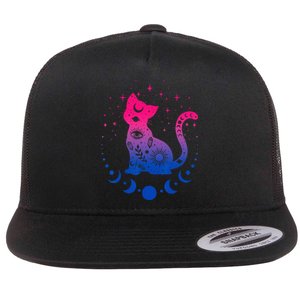 Bisexual Pride Flag Colors Astronomy Cat Flat Bill Trucker Hat