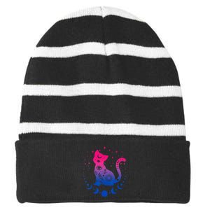 Bisexual Pride Flag Colors Astronomy Cat Striped Beanie with Solid Band