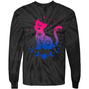 Bisexual Pride Flag Colors Astronomy Cat Tie-Dye Long Sleeve Shirt