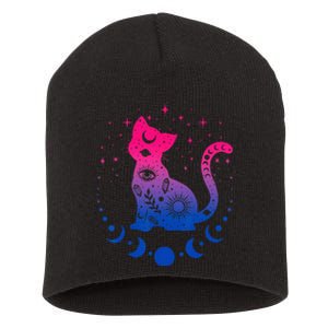 Bisexual Pride Flag Colors Astronomy Cat Short Acrylic Beanie