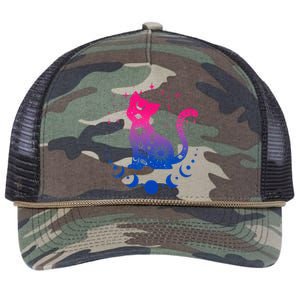 Bisexual Pride Flag Colors Astronomy Cat Retro Rope Trucker Hat Cap