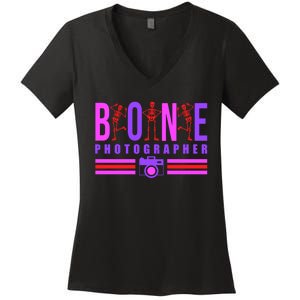 Bone Photographer - Funny Skeleton X-Ray Tech Radiology Gift Women's V-Neck T-Shirt