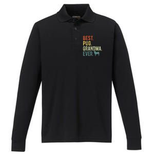 Best Pug Grandma Ever Dog Lovers Mothers Day Performance Long Sleeve Polo