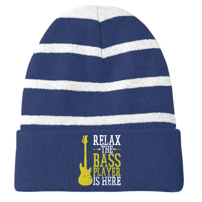 Bass Player Guitar Guitarist Music School Vintage Striped Beanie with Solid Band