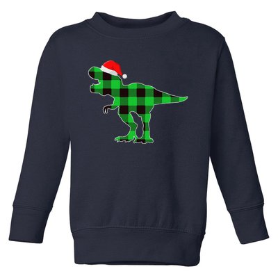 Buffalo Plaid Green Dinosaur T Rex Funny Christmas Toddler Sweatshirt