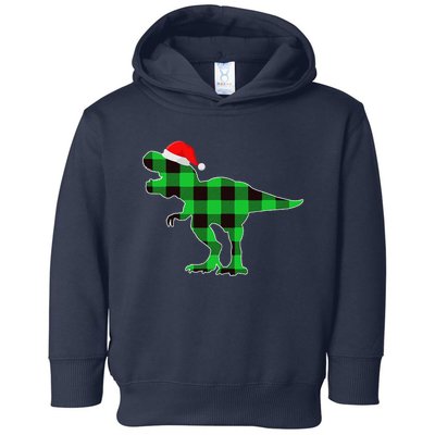 Buffalo Plaid Green Dinosaur T Rex Funny Christmas Toddler Hoodie