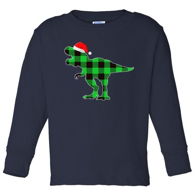 Buffalo Plaid Green Dinosaur T Rex Funny Christmas Toddler Long Sleeve Shirt