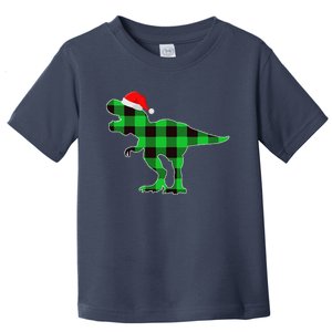 Buffalo Plaid Green Dinosaur T Rex Funny Christmas Toddler T-Shirt