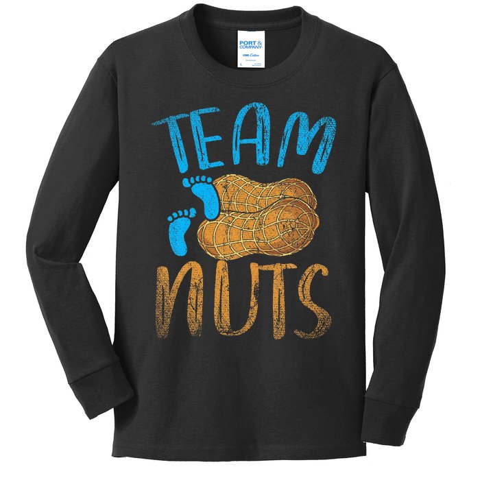 Baby Party Gender Reveal Party Team Nuts Funny Gender Reveal Kids Long Sleeve Shirt