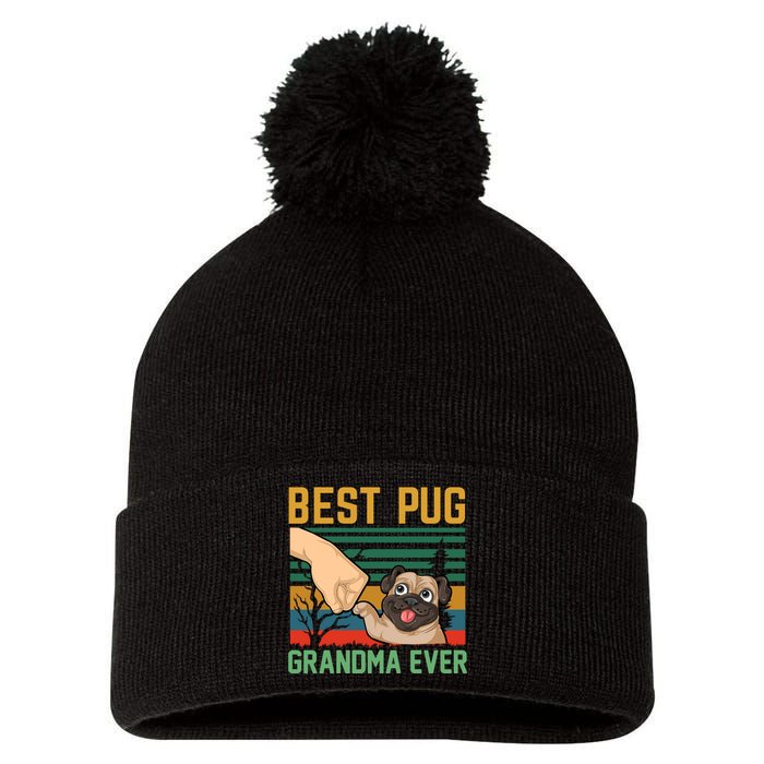 Best Pug Grandma Ever Pom Pom 12in Knit Beanie