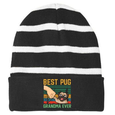 Best Pug Grandma Ever Striped Beanie with Solid Band