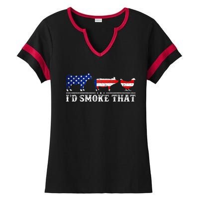 Bbq Party Grill Smoker Chef Dad Id Smoke That Ladies Halftime Notch Neck Tee