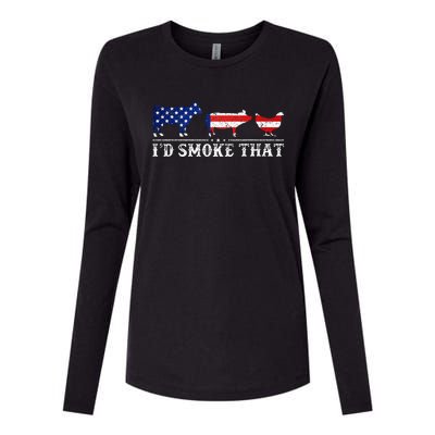 Bbq Party Grill Smoker Chef Dad Id Smoke That Womens Cotton Relaxed Long Sleeve T-Shirt