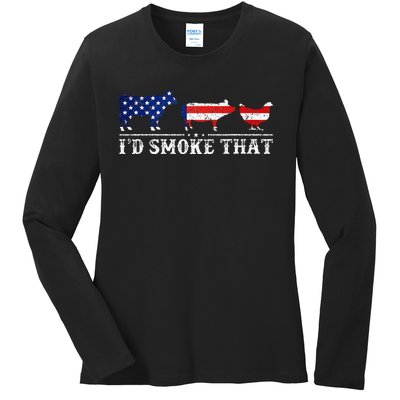 Bbq Party Grill Smoker Chef Dad Id Smoke That Ladies Long Sleeve Shirt