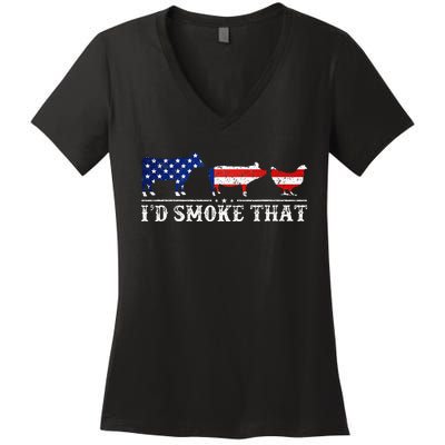 Bbq Party Grill Smoker Chef Dad Id Smoke That Women's V-Neck T-Shirt