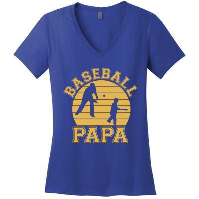 Baseball Papa Grandfather Grandson Proud Grandpa Dad Sports Gift Women's V-Neck T-Shirt