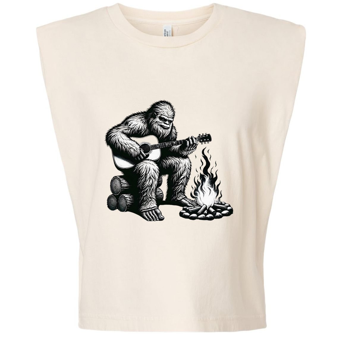Bigfoot Playing Guitar Rock On Sasquatch Big Foot Garment-Dyed Women's Muscle Tee