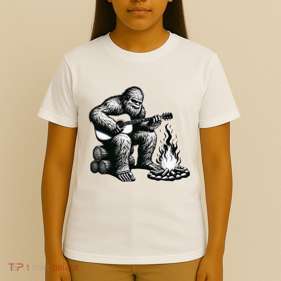 Bigfoot Playing Guitar Rock On Sasquatch Big Foot T-Shirt