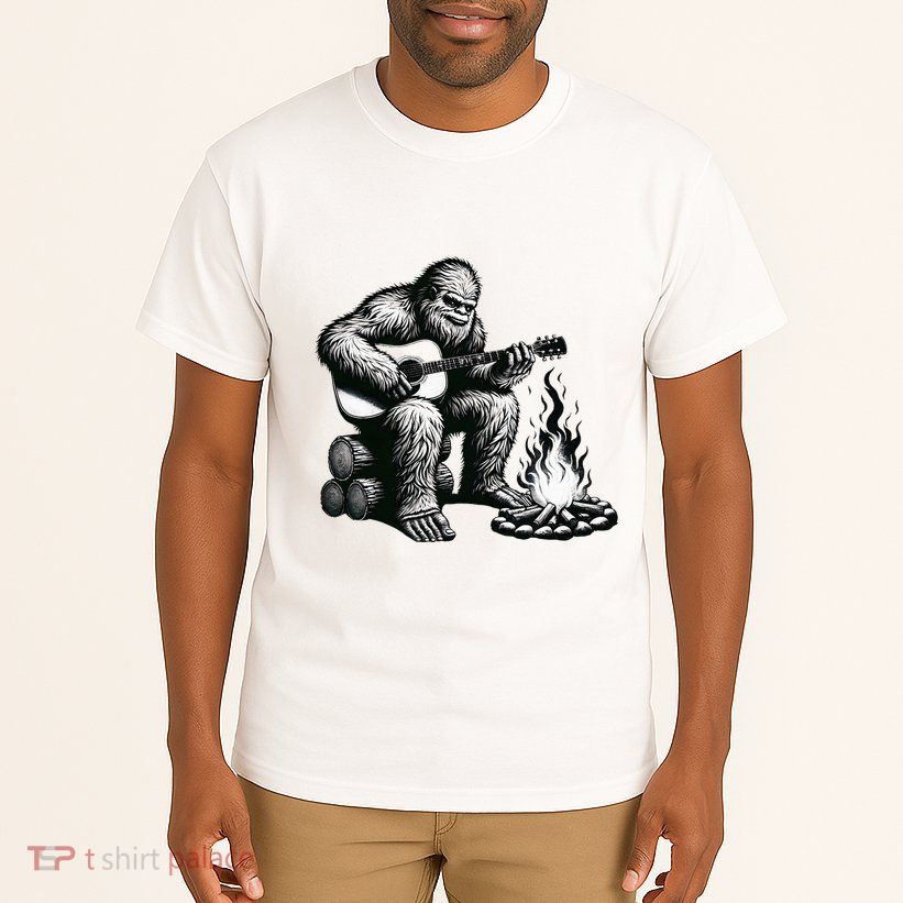 Bigfoot Playing Guitar Rock On Sasquatch Big Foot Tall T-Shirt