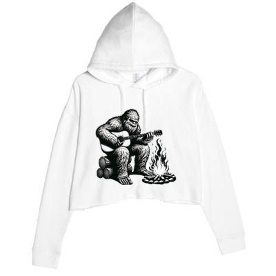 Bigfoot Playing Guitar Rock On Sasquatch Big Foot Crop Fleece Hoodie