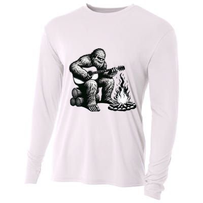 Bigfoot Playing Guitar Rock On Sasquatch Big Foot Cooling Performance Long Sleeve Crew
