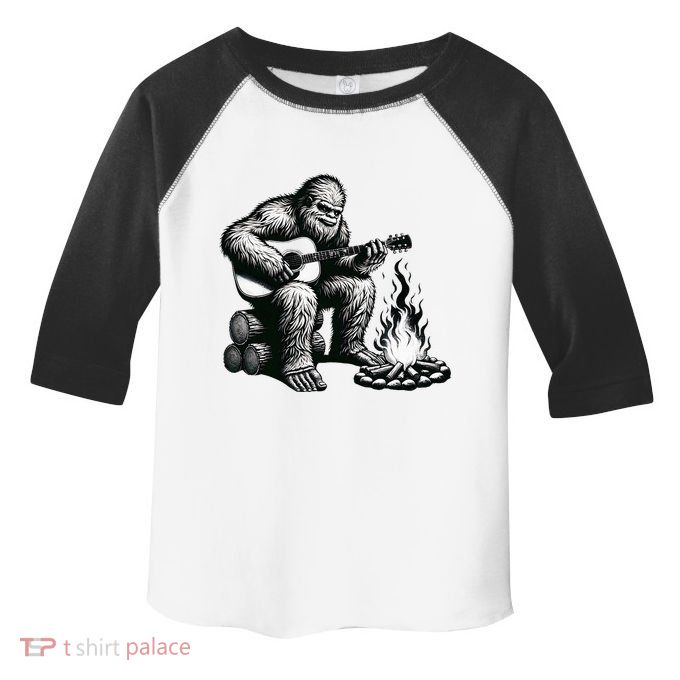 Bigfoot Playing Guitar Rock On Sasquatch Big Foot Toddler Fine Jersey T-Shirt