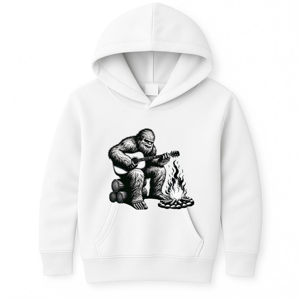 Bigfoot Playing Guitar Rock On Sasquatch Big Foot Kids Hoodie