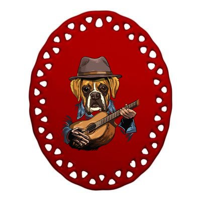 Boxer Playing Guitar Pet Doggo Boxer Dog Lover Guitar Player Ceramic Oval Ornament