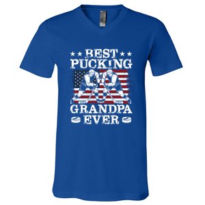 Best Pucking Grandpa Ever Hockey FatherS Day Meaningful Gift V-Neck T-Shirt