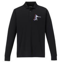 Baseball Player Gift Vintage Performance Long Sleeve Polo