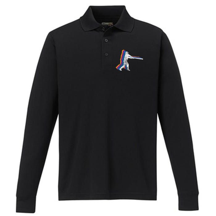 Baseball Player Gift Vintage Performance Long Sleeve Polo