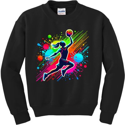 Basketball Player Girl Kids Sweatshirt