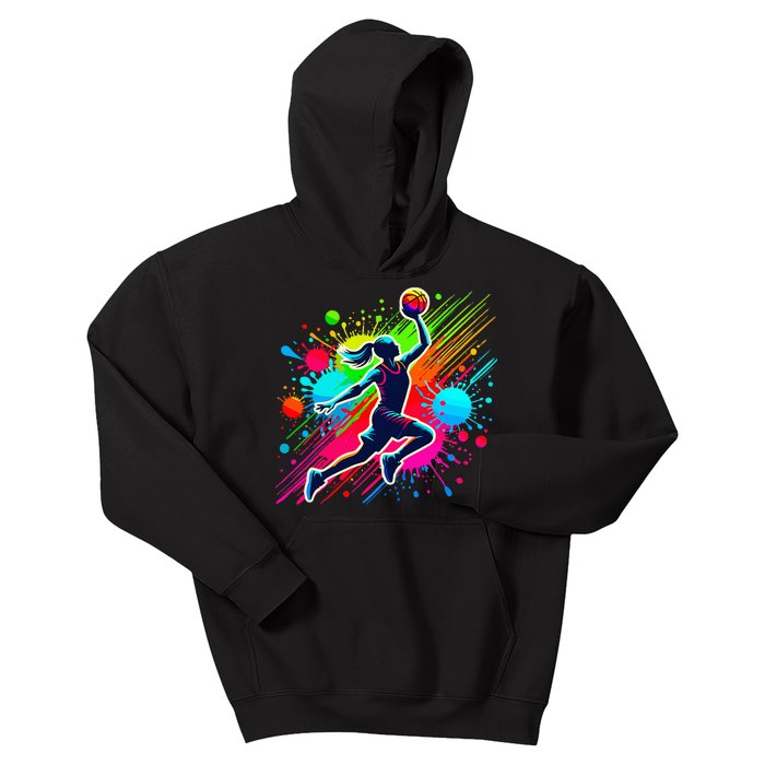 Basketball Player Girl Kids Hoodie