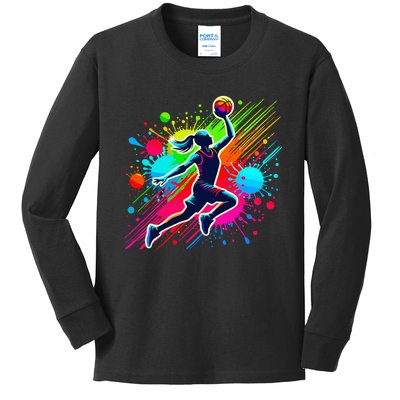 Basketball Player Girl Kids Long Sleeve Shirt