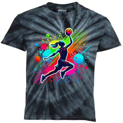 Basketball Player Girl Kids Tie-Dye T-Shirt