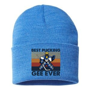 Best Pucking Gee Ever Funny Hockey Grandpa Saying Gift Sustainable Knit Beanie