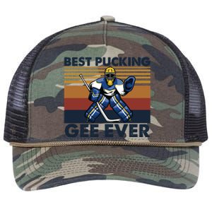 Best Pucking Gee Ever Funny Hockey Grandpa Saying Gift Retro Rope Trucker Hat Cap