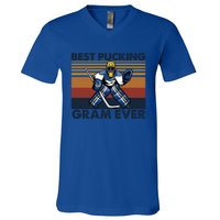 Best Pucking Gram Ever Funny Hockey Grandma Saying Gift V-Neck T-Shirt