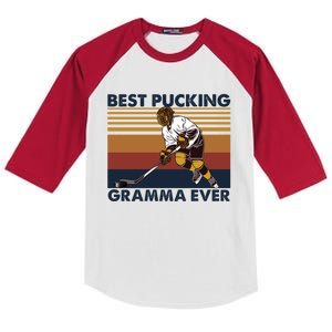 Best Pucking Gramma Ever Funny Hockey Grandma Saying Gift Kids Colorblock Raglan Jersey