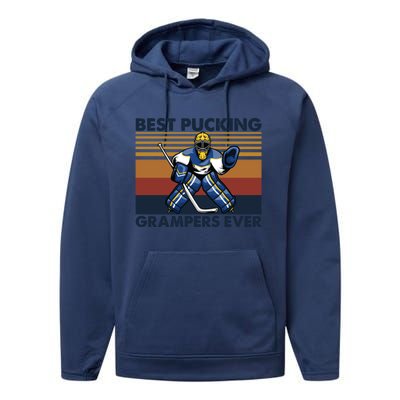 Best Pucking Grampers Ever Funny Hockey Grandpa Saying Gift Performance Fleece Hoodie