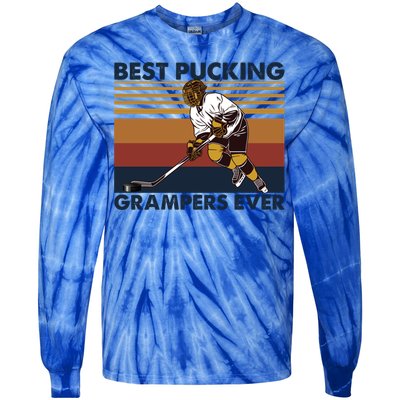 Best Pucking Grampers Ever Funny Hockey Grandpa Saying Gift Tie-Dye Long Sleeve Shirt