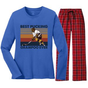 Best Pucking Grampoo Ever Funny Hockey Grandma Saying Gift Women's Long Sleeve Flannel Pajama Set 